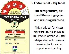 POWER 
BEE Star Label — Big label 
For refrigerators, air- 
conditioners, geysers 
and washing machine 
Thi is a label for 44tar 
It ansumes 
kWh in a AS star 
refrigerator will 
units for same 
aæcitv and aoling 