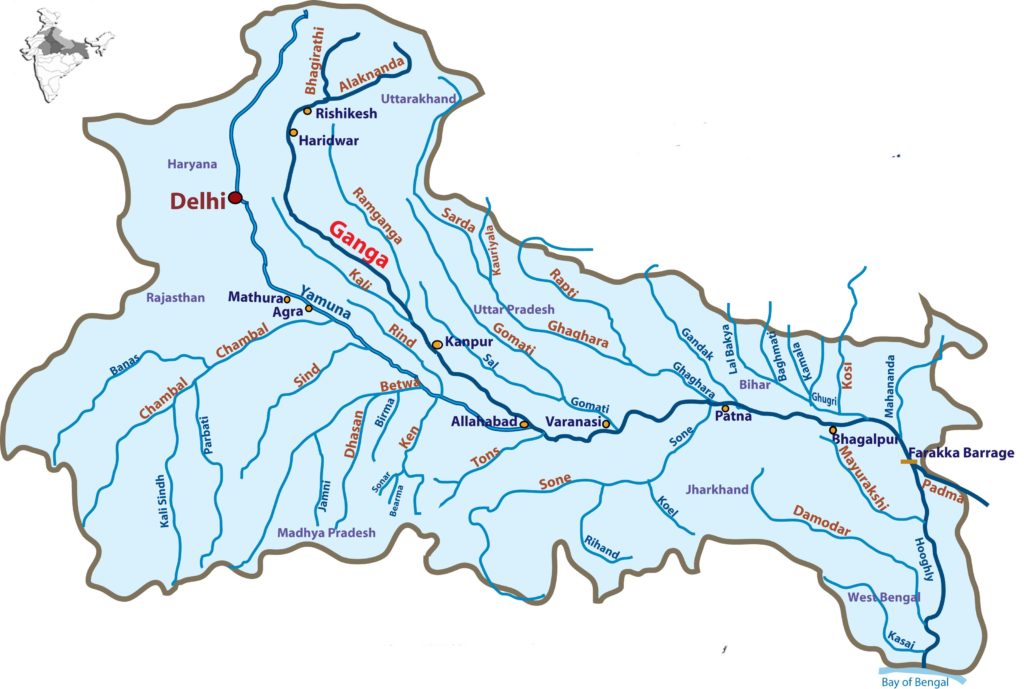 Uttarakhan 
Rishikesh 
Hari war 
Haryana 
Delhi 
Rajasthan 
Mathurao 
Agra 
Madhya 
Utta 
pur 
Alla 
radesh 
ba 
radesh 
Varanasi 
soo 
Bihar 
hugri 
Patna 
hagalpu 
Jharkhand 
Wes 
ka Barrage 
eng 
Bay of Bengal 