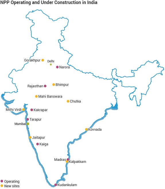 Under Construction Operating Nuclear Power Plants in India NPP Maps