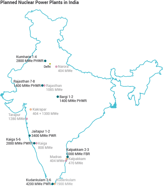 Planned Nuclear Power Plants in India Map