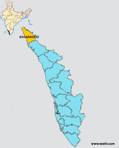 Kasaragod District Map in Kerala Karnataka Border