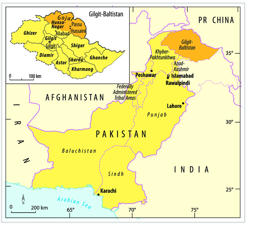 Pakistan Map with Gilgit Balistan and Provinces Baluchistan Punjab Sindh and Khyber Pakhtunkhwa