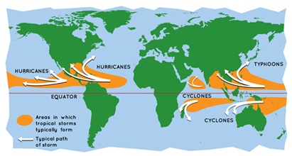 Names of Different Tropical Cyclones around the world
