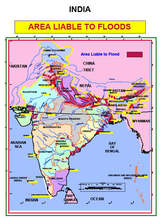 INDIA 
AREA LIABLE TO FLOODS 
AKISTAN 
INDIAN 
Area Liable to Flood 
CHINA 
TIBET UPSC Legacy IAS 
BENGAL 
OCEAN 