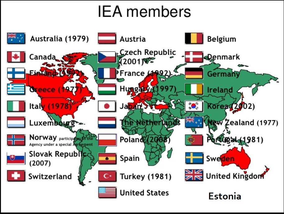 IEA members 
Australia (1979) —Austria 
E.) Canada. 
ece ( 
Ita 197 
Luxem 
Norway 
Agency under a special 
I Slovak Repub 
(2007) 
Switzerland 
France 
Belgium 
snmark 
Germ 
Ireland 
997) 
Polan 2 
Spain 
TUrkey (1981) 
United States 
2) 
ealand (1977) 
United Kin%do 
Estonia 