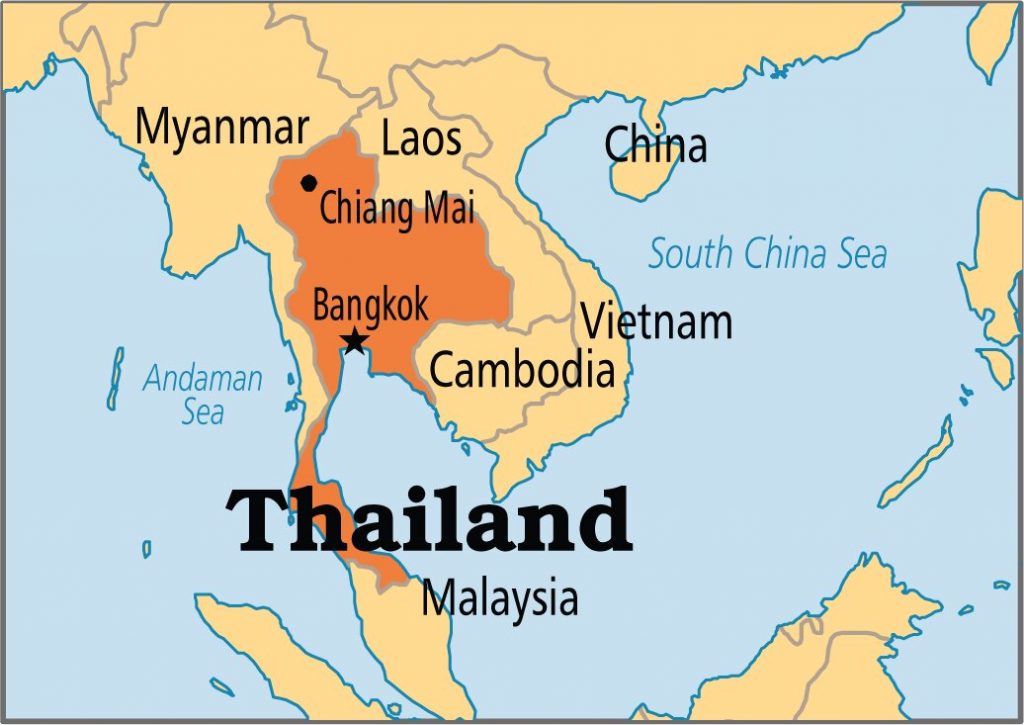 Myanmar Laos 
Chiang Mai 
Bangkok 
South China Sea 
Vi tnam 
Cambo ia 
Andaman 
sea 
T ailand 
alaysia 