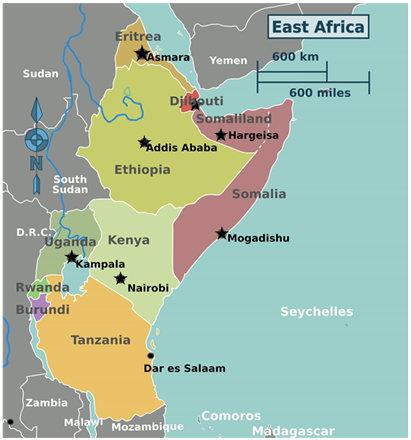 Sudan 
South 
Sudan 
D.R.c. 
R anda 
BuOindi 
Eritrea 
D 
Ethiopia 
Kenya 
Nairobi 
East Africa 
Yemen 
600 miles 
uti 
ali an 
*Hargei 
Ababa 
SO alia 
Mogadishu 
Seychelles 
Tanzania 
Dar es Salaam 
Zambia 
Mozambi 
cComoros 
ue 
Mada ascar 