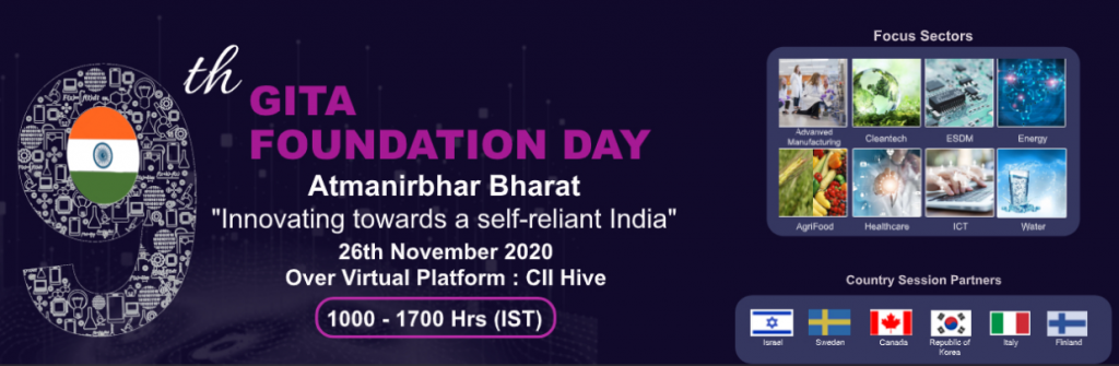 FOUNDATION DAY 
Atmanirbhar Bharat 
"Innovating towards a self-reliant India" 
26th November 2020 
Over Virtual Platform : Cll Hive 
1000 - 1700 Hrs (IST) 
Focus Sectors 
Country Session Partners 