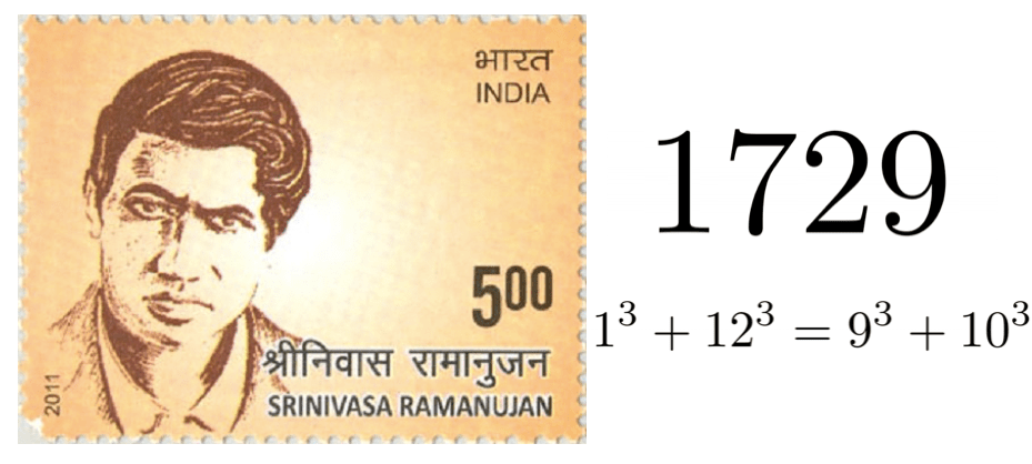 INDIA 
500 
SRINIVASA RAMANUJAN 
1729 
13 + 123 
93 + 103 