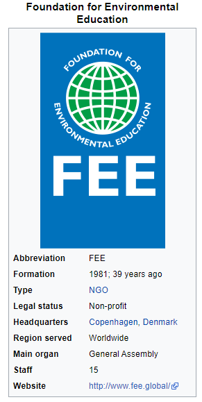 Foundation for Environmental 
Education 
0+0 AT 10.4' 
€00 
FEE 
Abbreviation 
Formation 
Type 
Legal status 
Headquarters 
Region served 
Main organ 
Website 
FEE 
1981; 39 years ago 
NGO 
Non-profit 
Copenhagen, Denmark 
Worldwide 
General Assembly 
http:/twww fee.global/r9 