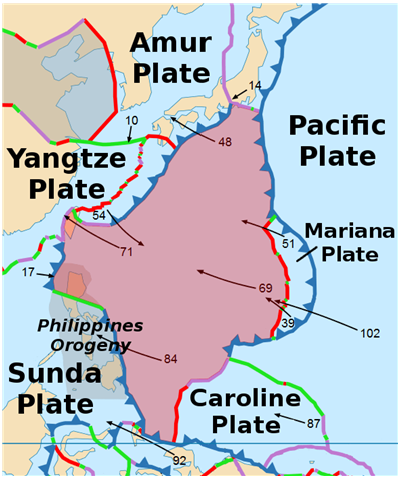 Amur 
Plate 
10 
Yangtze 
Plate 
Pacific 
48 
Plate 
Mariana 
Plate 
69 
17 
Philip 
Qroge 
Sunda 
Plate 
es 
84 
Caroline 
Plate 
87 