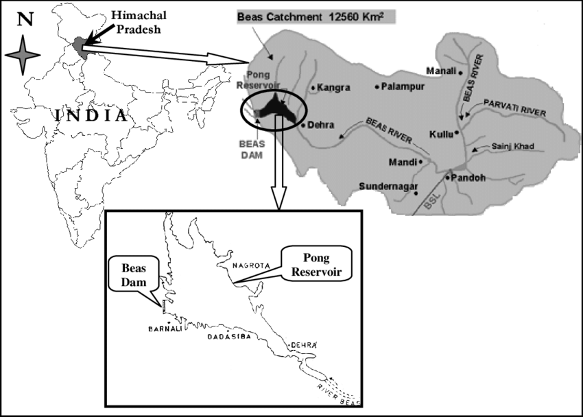 Location of Pong Reservoir on Beas River | Download Scientific Diagram