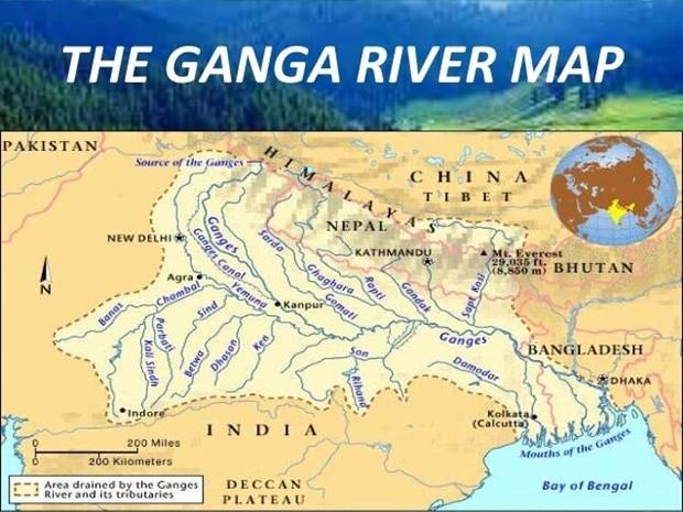 THE GANGA RIVER MAP 
PAKISTAN 
TSIB 
NEPAL • 
NEW 
by the Ganges 
Rive. and its 
Ong e s 
DECCA N 
PLATEAU 
gar ot Bengal 