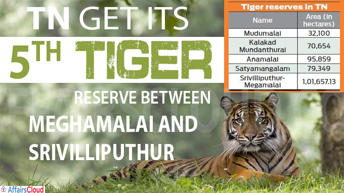 GoI approves Srivilliputhur-Meghamalai Tiger Reserve in TN;set to become  5th Tiger Reserve in TN